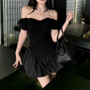 外穿内搭短款 法式 女春秋夏季 打底衫 上衣 复古纯欲辣妹收腰抹胸短袖