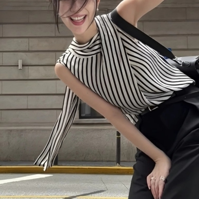 法式复古轻奢休闲无袖条纹衬衫女