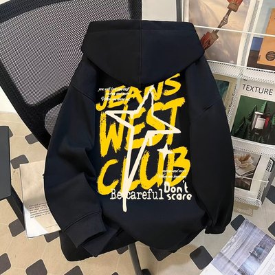 美式高街oversize青少年连帽卫衣男2025新款加绒纯棉重磅帽衫衣服