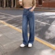 风姿歌2026秋冬新款 长裤 高腰窄版 阔腿刺绣牛仔女宽松舒适显瘦大码