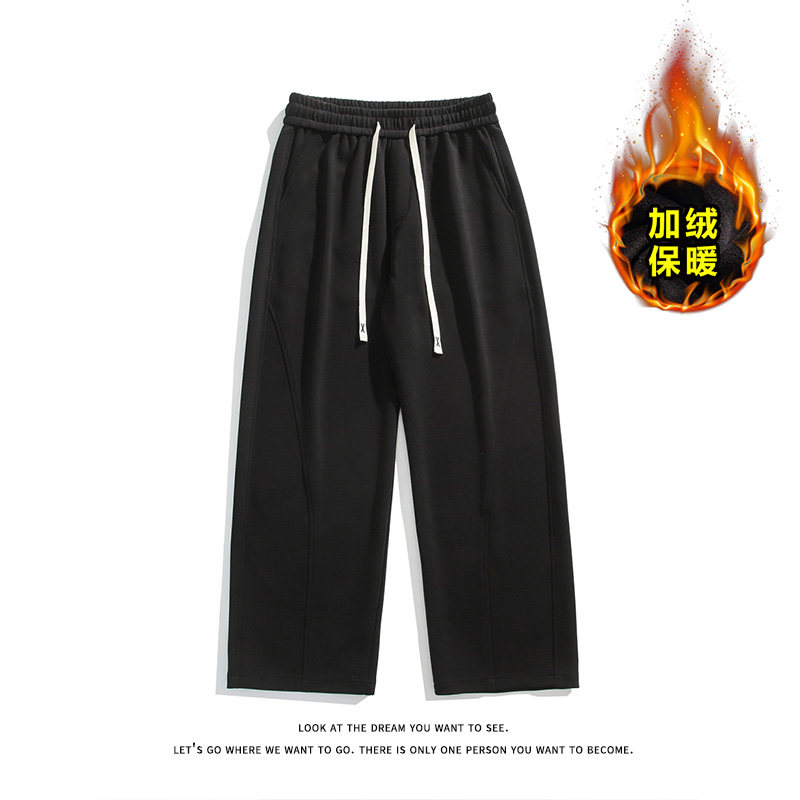 加绒加厚男女宽松弯刀休闲运动裤