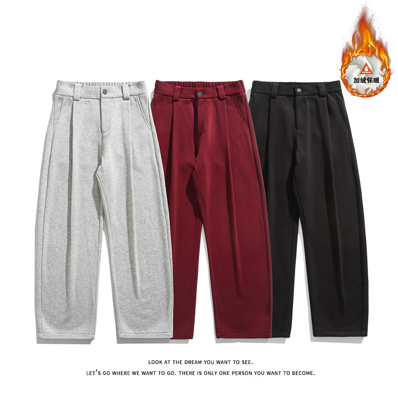 加绒保暖休闲裤男女宽松弯刀裤