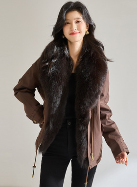 25冬季【轻奢大狐狸毛领鹅绒服】防风防泼水短款羽绒服外套29034