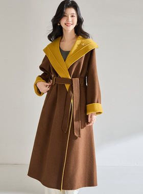 25秋冬新款高级时尚气质百搭双色大翻领长款双面呢大衣29042