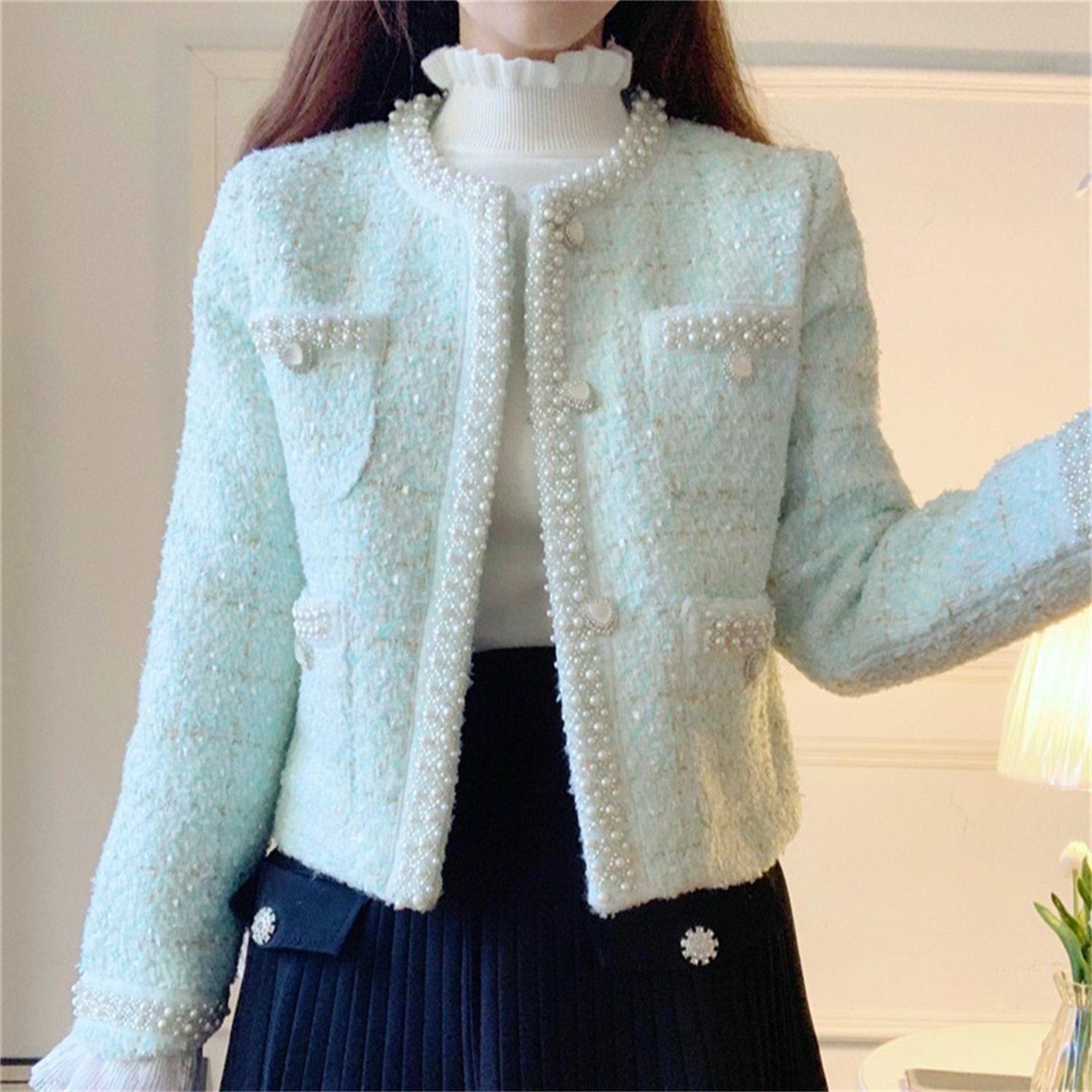 小香风粗花呢短外套女2025年新款秋冬名媛气质百搭重工钻饰外套,女装/女士精品,毛呢外套,淘宝优惠券,粉丝福利购,淘宝优惠卷