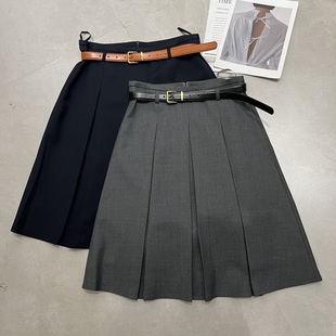 欧洲站2025春季新款欧货女装时尚通勤休闲中长款西装百褶半身裙