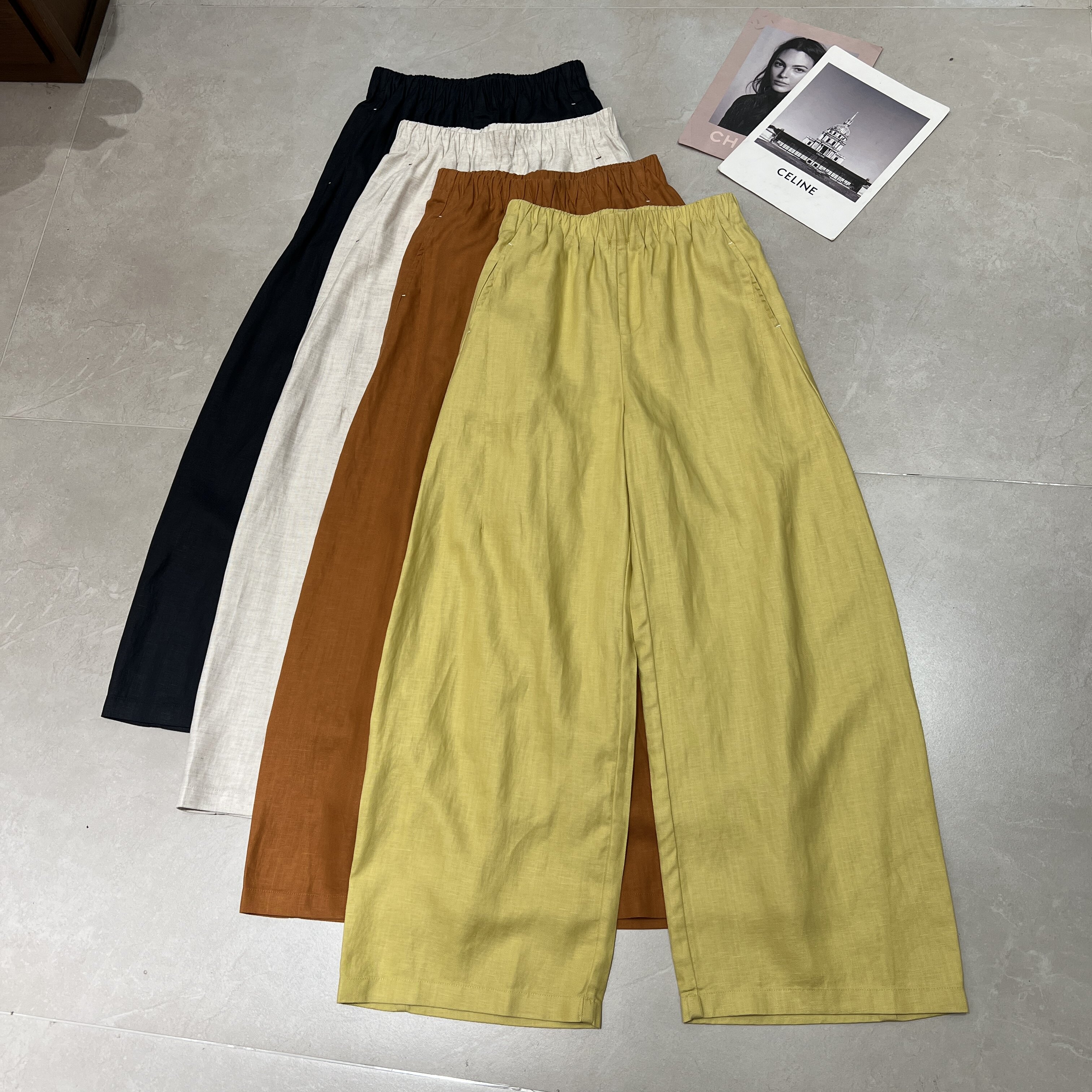 欧洲站夏季新款欧货女装时尚百搭松紧腰宽松天丝亚麻直筒裤休闲裤