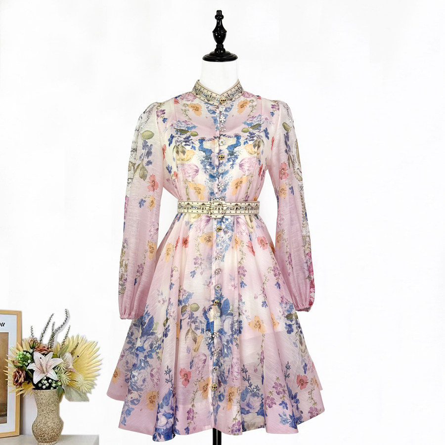 法式优雅小立领单排扣2026春夏新款定位印花收腰短款连衣裙,女装/女士精品,连衣裙,淘宝优惠券,粉丝福利购,淘宝优惠卷