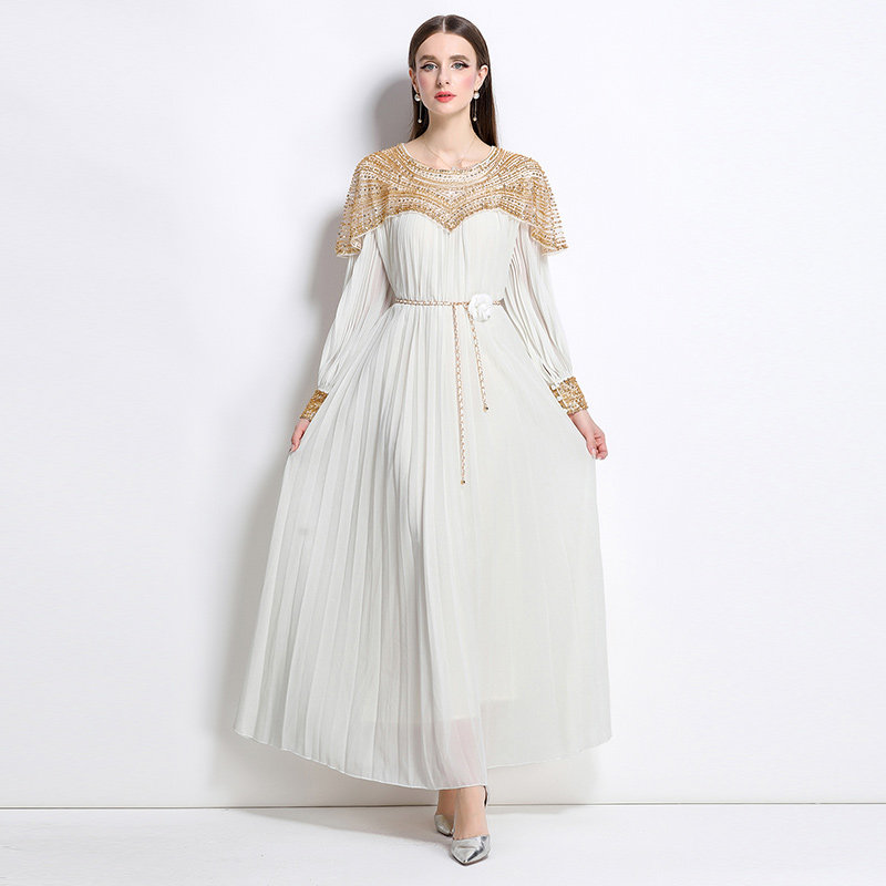 轻奢高级感绣珠片亮片圆领长袖连衣裙超仙百褶大摆优雅礼服,女装/女士精品,连衣裙,淘宝优惠券,粉丝福利购,淘宝优惠卷