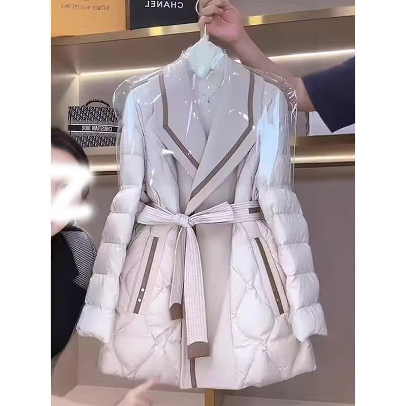 设计感加棉加厚显瘦西装拼接毛呢棉服女2025新款冬季大码遮肉棉衣