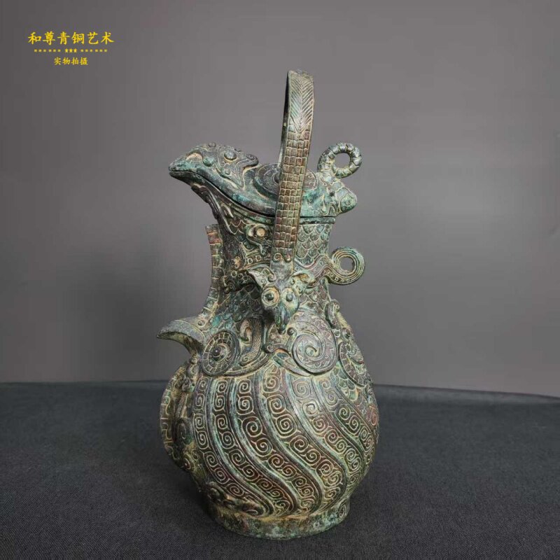 仿古青铜器鸟形提梁卣艺术品展览家居摆件古典装饰礼品和尊工艺