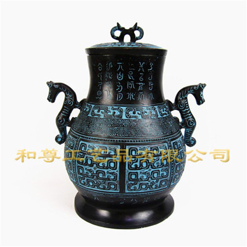 包邮仿古青铜器黄夫人壶纯铜壶古代酒器青铜圆壶家居摆件装修礼品