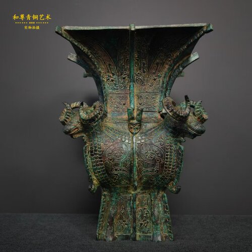仿古青铜器四羊方尊家居摆件工艺品公司别墅博物馆装饰品影视道具