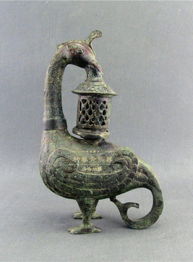 仿古青铜器雁灯鸟尊工艺品家居摆件礼品铜尊别墅办公室大堂装饰品