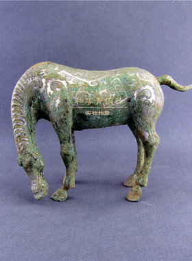 仿古青铜器错银饮水马青铜马工艺品家居摆件别墅办公室装饰品礼品