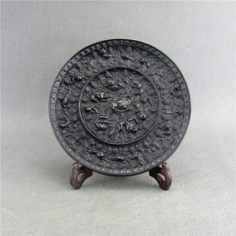 仿古青铜器海兽葡萄镜青铜镜工艺品高锡别墅大堂装修业务古典摆件
