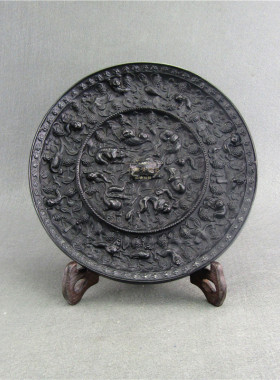 仿古青铜器海兽葡萄镜青铜镜工艺品高锡别墅大堂装修业务古典摆件