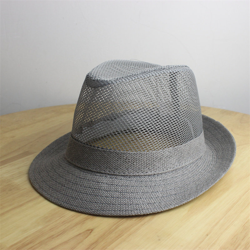草帽男遮阳太阳帽夏季户外防晒帽透气礼帽中老年爵士凉帽网款草帽