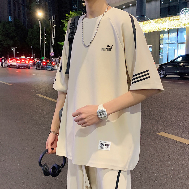 奥莱专柜2026夏季男士休闲运动套装新款青少年冰丝透气短袖短裤男