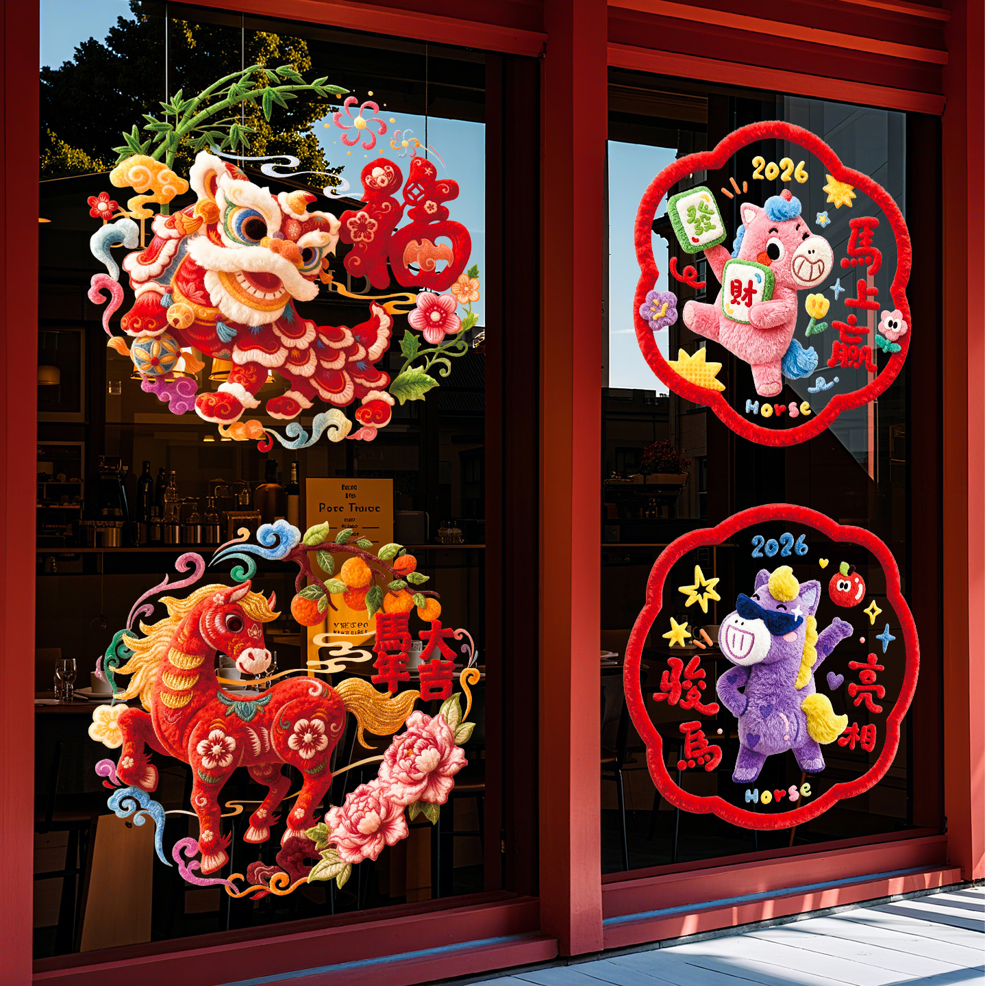 2026马年新款窗花静电贴橱窗门贴