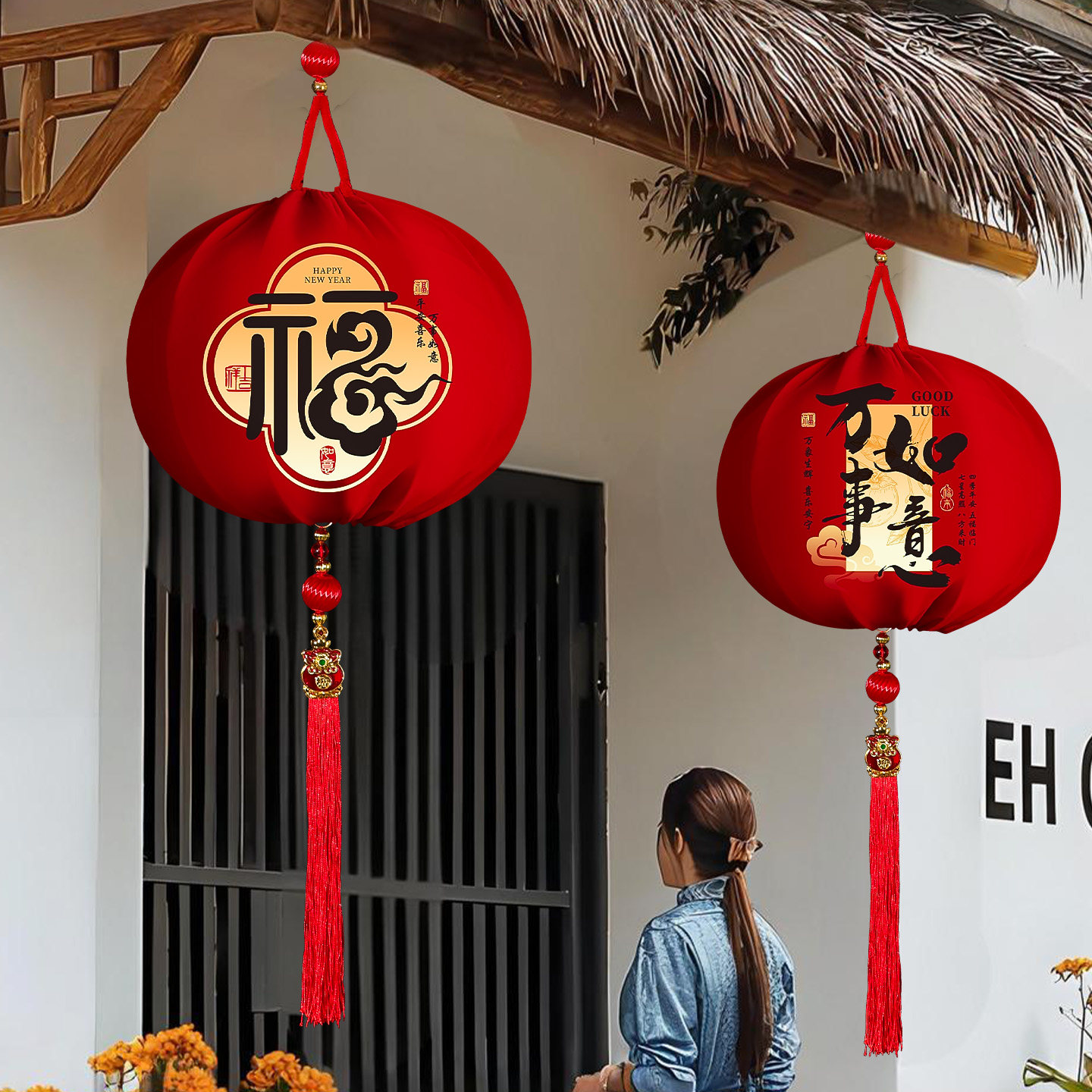 2026新款马年新年红灯笼大门一对