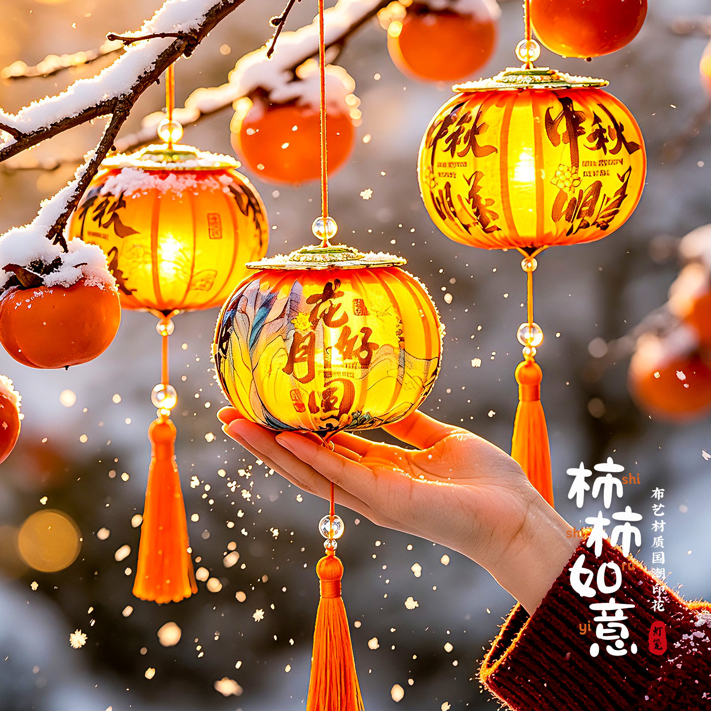 中秋节柿子灯笼2026新款挂饰新年氛围布置春节绿植树上装饰品挂件