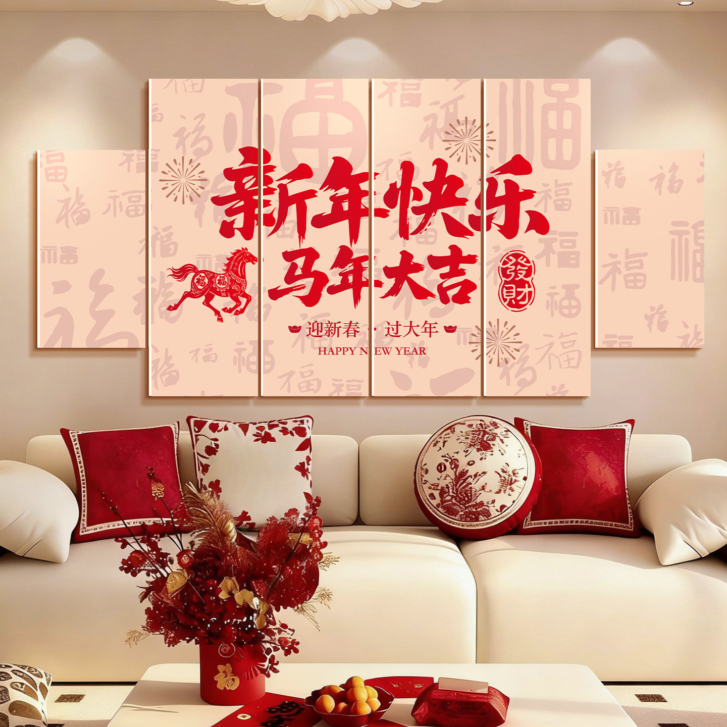 2026新年KT板背景墙贴马年客厅沙发装饰布置春节过年氛围场景布置,节庆用品/礼品,节日装扮用品,淘宝优惠券,粉丝福利购,淘宝优惠卷