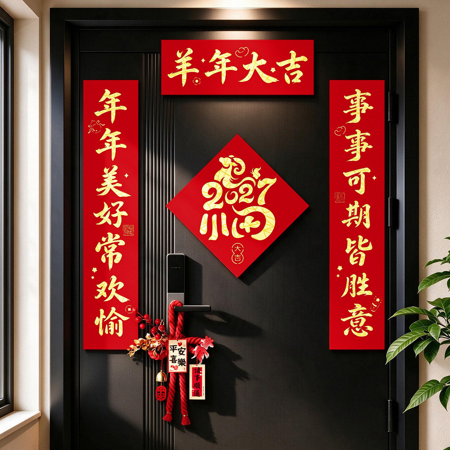 羊年磁吸对联2027新款春联新年装饰入户门福字贴春节过年烫金门联
