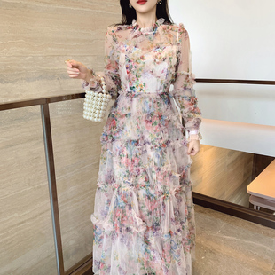 2025仙女裙甜美初恋超仙法式长款连衣裙网纱碎花裙子夏公主裙