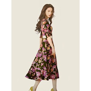 玫瑰的故事刘亦菲黄亦玫同款连衣裙女法式高级感茶歇赫本风碎花裙