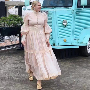 大量现货甜美波西米亚度假新款欧根纱拼接蕾丝花边长款连衣裙多色