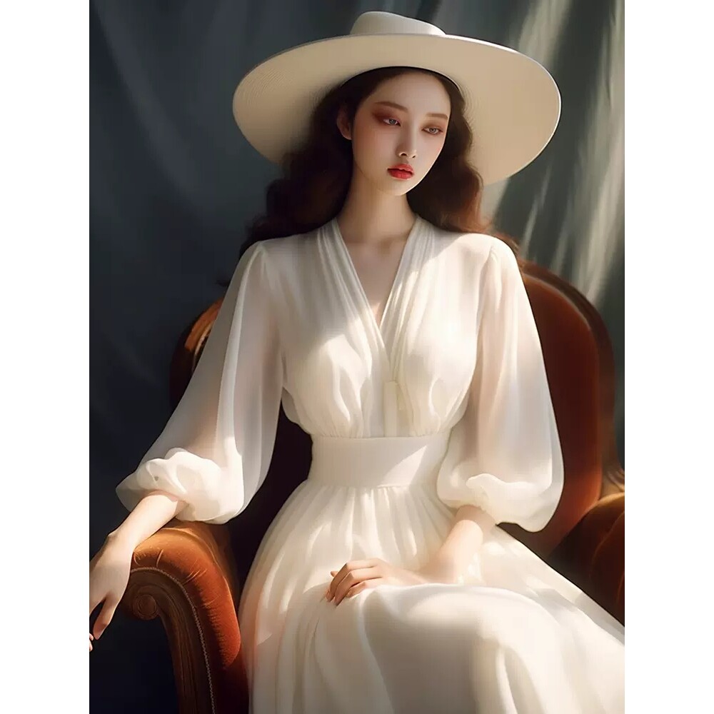 白色雪纺连衣裙春装女2024年新款沙滩裙女海边度假超仙法式长裙子