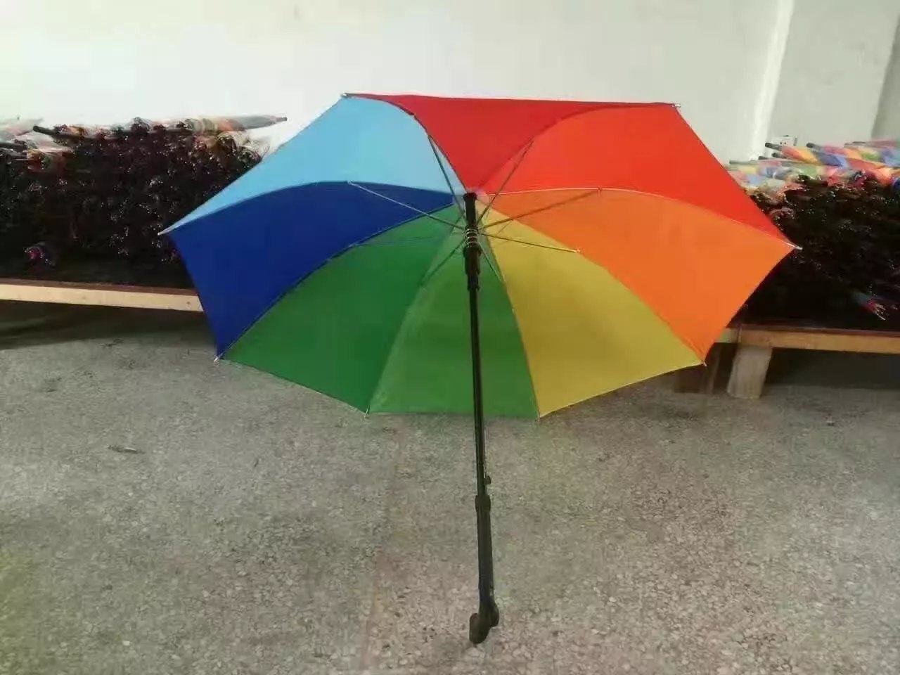 工厂直销多功能拐杖雨伞彩虹伞中老年人防晒晴雨两用商务会销礼品