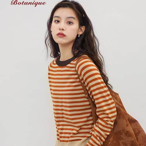 植物学羊毛套头圆领条纹