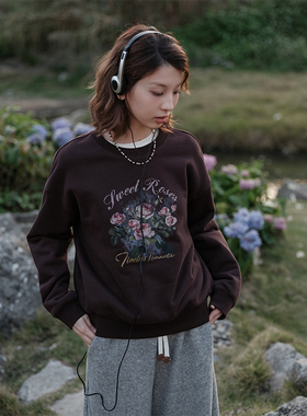 Botanique植物学“温柔玫瑰”复古法式印花加厚绒里卫衣