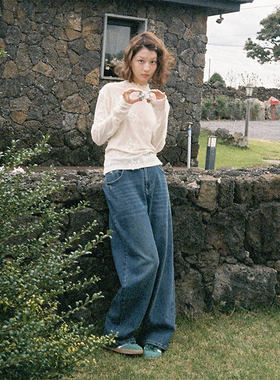 Botanique植物学“济州岛冬日”加厚抓绒松弛感牛仔直筒裤