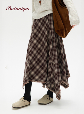 Botanique植物学 “浪漫电影”磨毛格纹不规则半裙