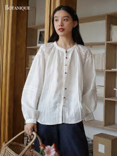 衬衫 重工蕾丝拼接木珠扣娃娃衫 女秋 秋日松果 Botanique植物学