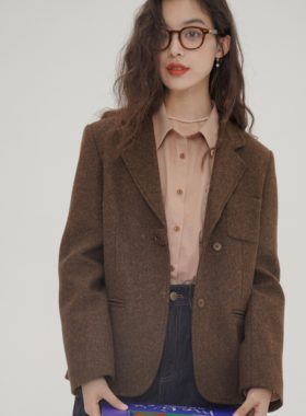 【现货】Botanique植物学 棕色布朗尼 100%羊毛加袢宽松西装外套
