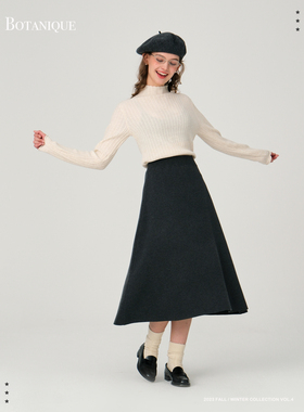 Botanique植物学 软糯高弹羊毛针织半身裙女秋秋中长款深灰色裙子