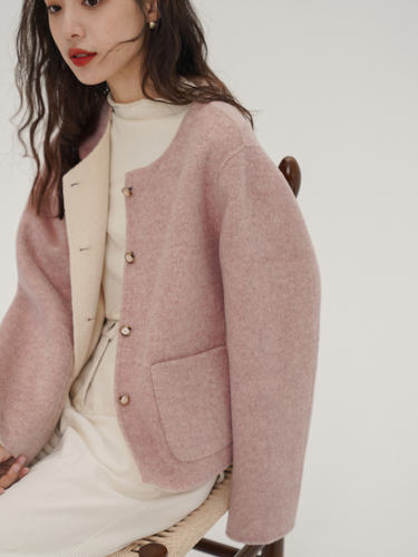 植物学羊毛短款两面穿毛呢短外套