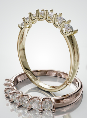 壹钻珠宝18K金圆形宝石排镶戒指