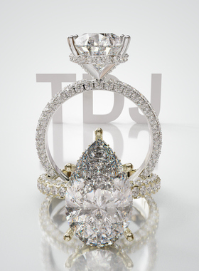 18K金水滴主石五爪镶围镶满戒轻奢小众设计婚戒可定制百搭食指戒