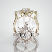 18K金枕形主石群镶雪花戒轻奢小众设计感婚戒可定制百搭通勤食戒