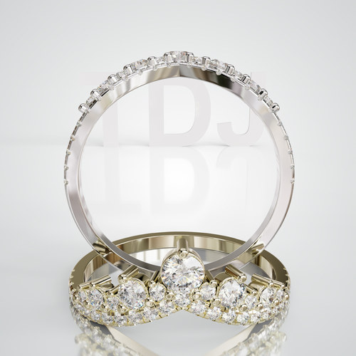 壹钻18K金圆钻V型群镶戒指可定制