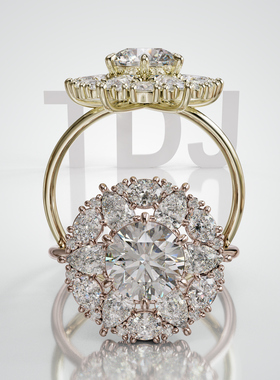 18K金圆形主石双层繁花群镶戒指