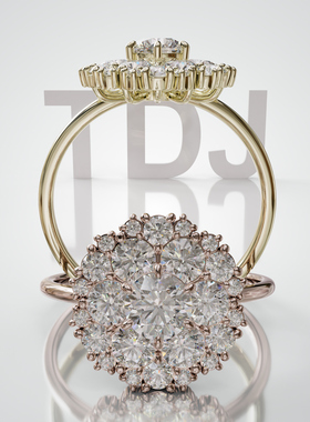 18K金圆形主石繁花群镶戒指可定制轻奢华丽订婚戒女款婚戒纪念日