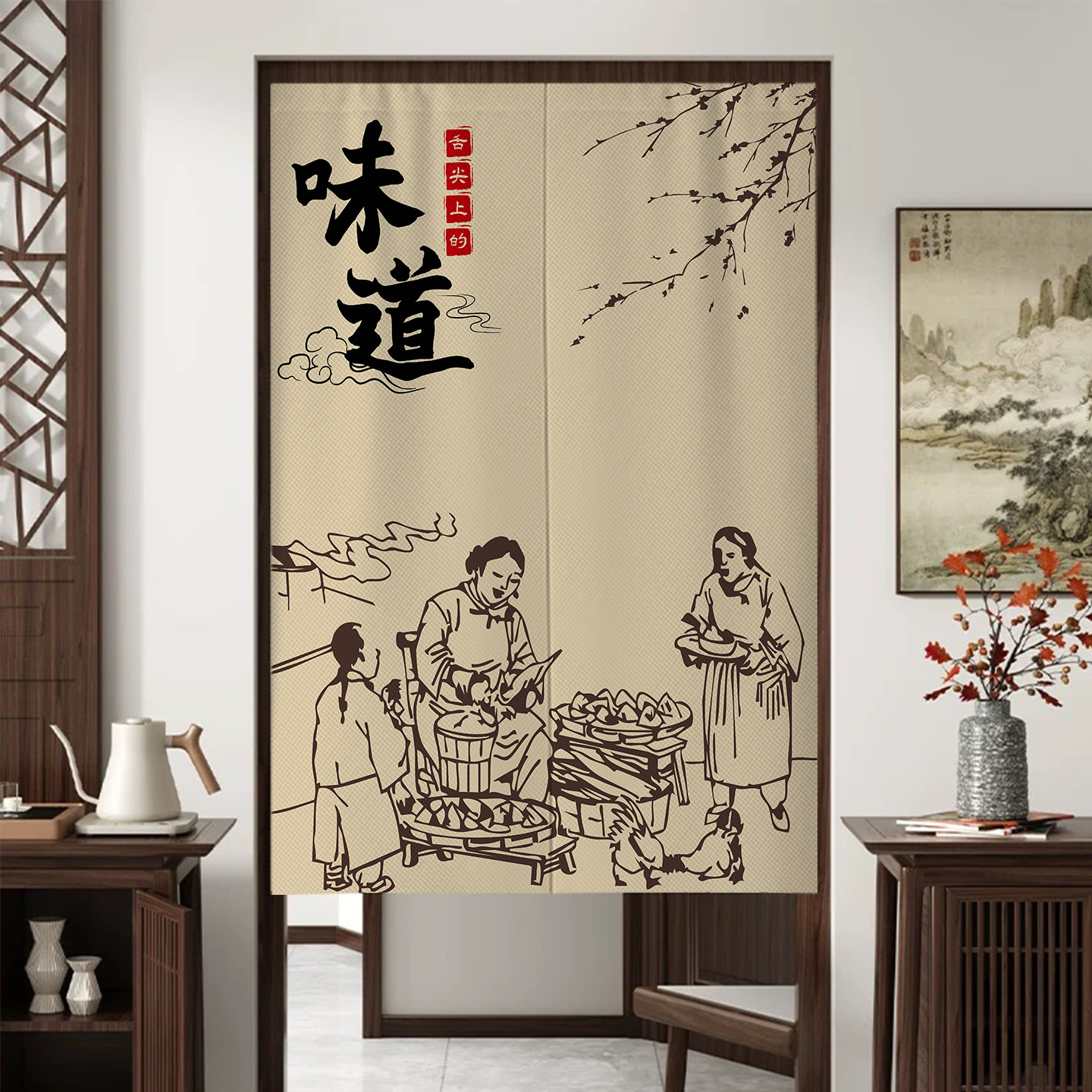 厨房专用门帘遮挡帘半截免打孔