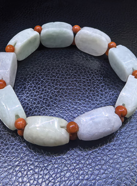 天然翡翠雕刻富甲天下搭配南红圆珠手链简约大气男女都可佩戴