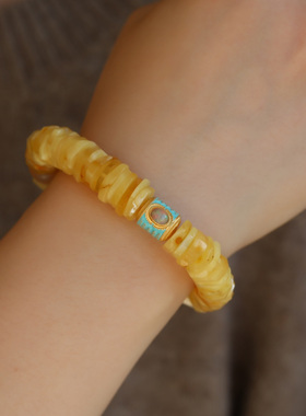 高端定制天然蜜蜡随形手链天然无优化品质纯银鎏金珐琅彩镶嵌欧珀